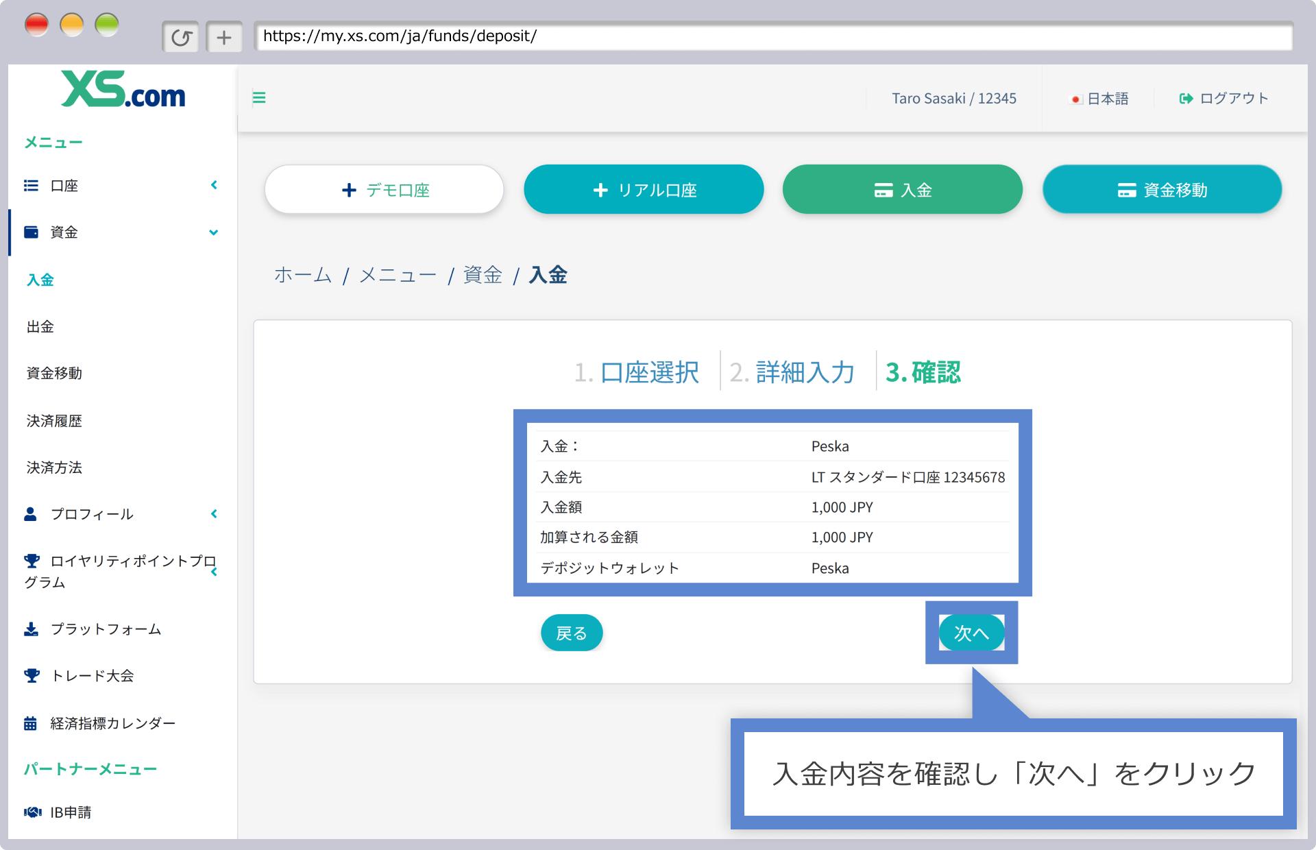 入金内容の確認