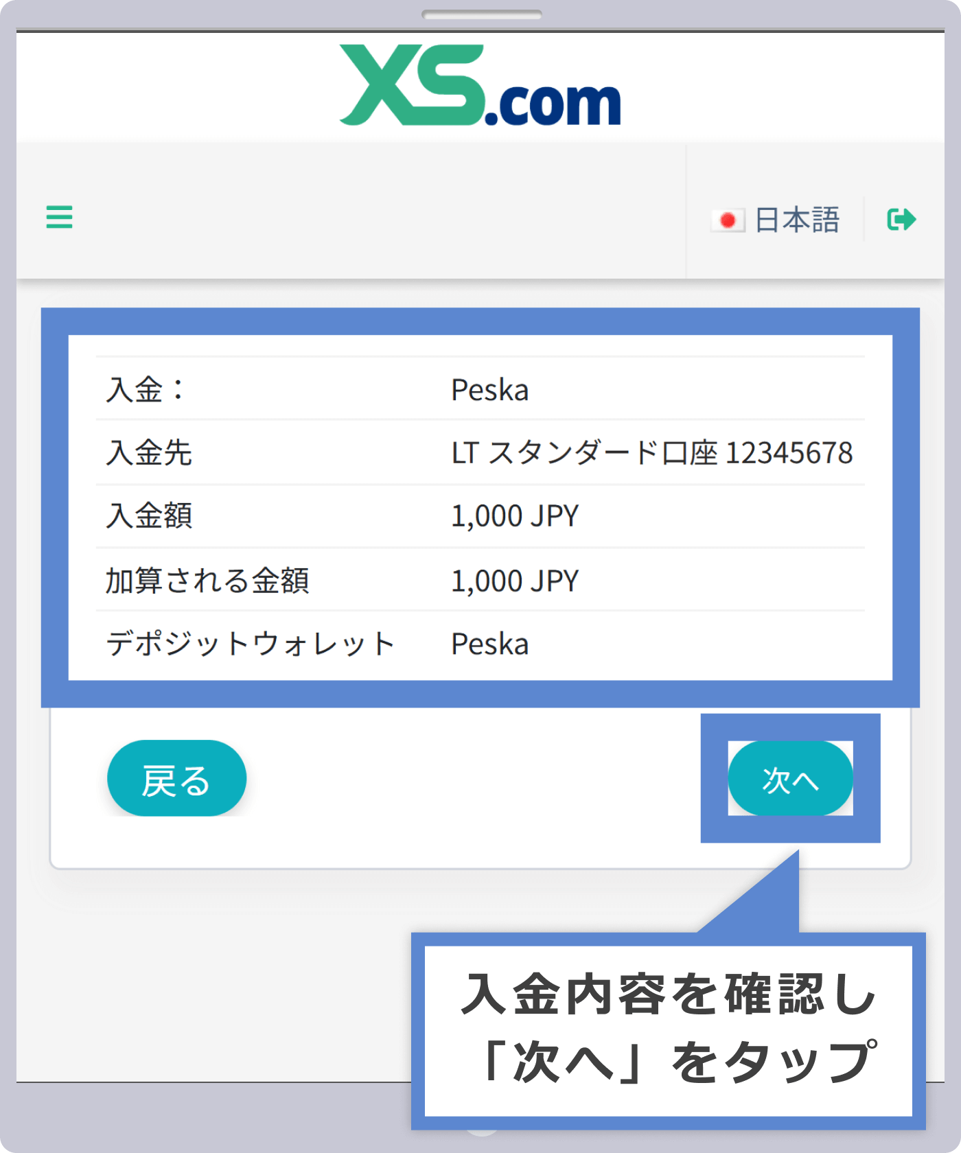 入金内容の確認