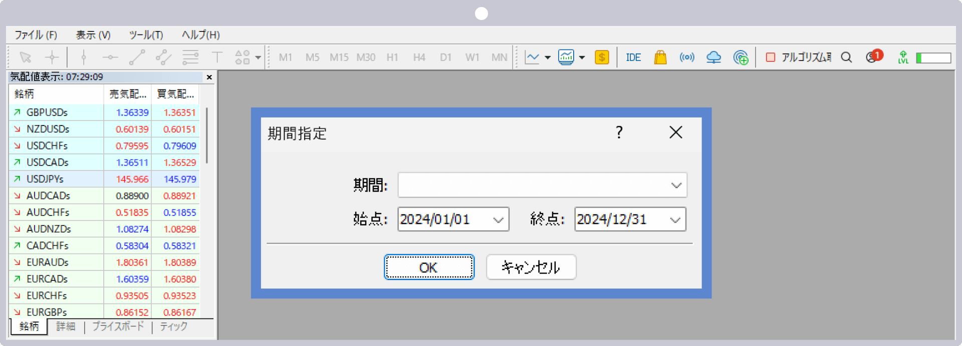期間指定の設定