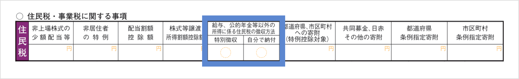 住民税・事業税に関する事項の記入