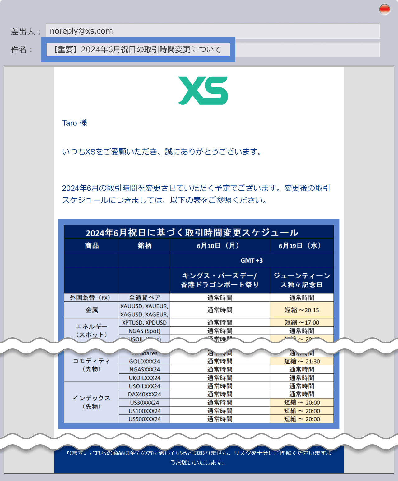 XS.comの各国祝日の取引時間について